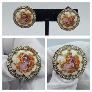 Vintage Germany Courting Couple Clip On Earrings #763
